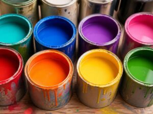 カラフルな塗料の缶